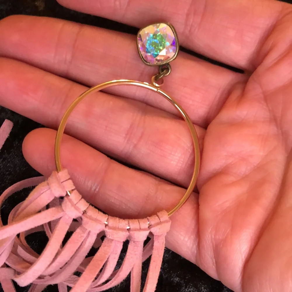 NWOT Blush Fringe Earrings with AB Crystals - Picture 2 of 4